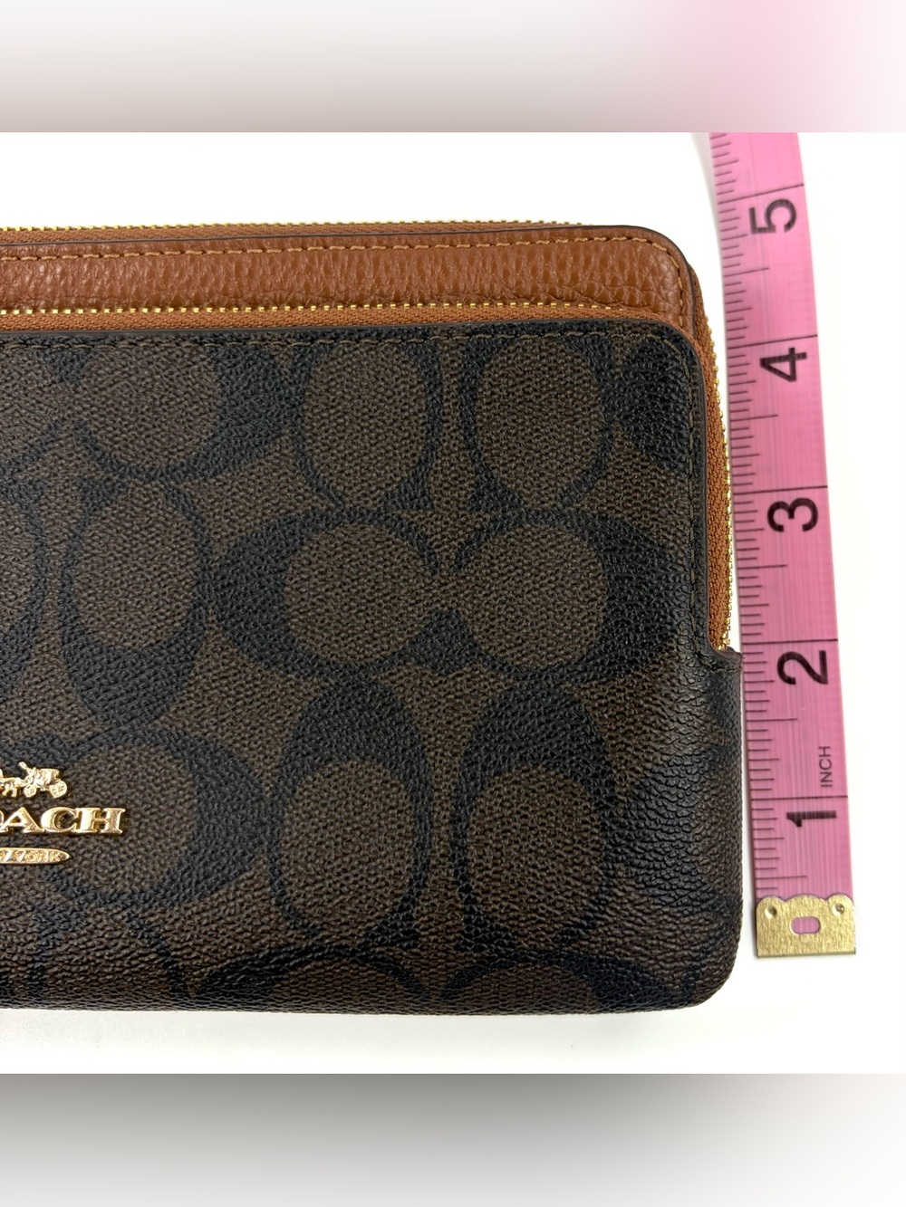 Coach Signature Double Zip Wristlet Wallet Brown Canvas & Leather EUC - Picture 10 of 10